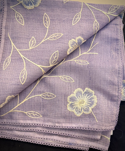 Lavender Kota Silk Saree with Floral Embroidery | Hridha