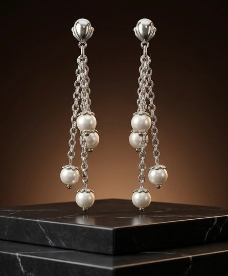 Tiered Silver Pearl Chandelier Drops
