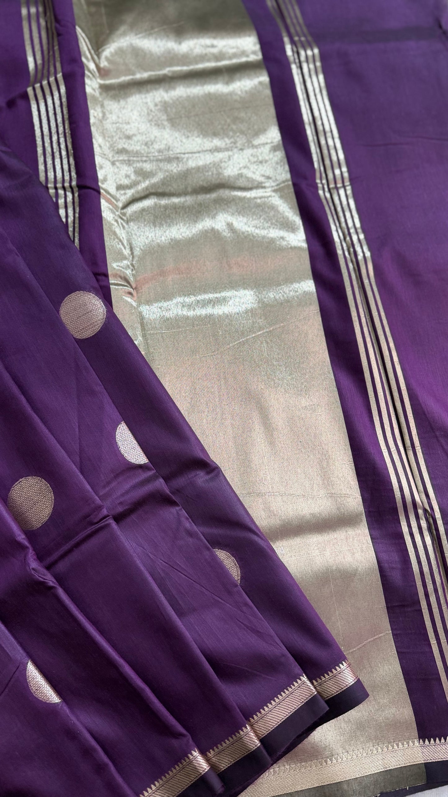 Royal Purple Soft Silk Saree with Zari Polka Dots | Hridha