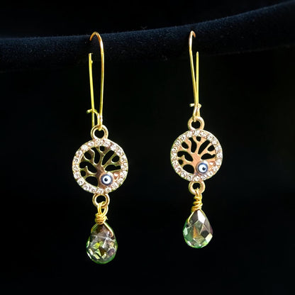 Mystic Arbor Drop Earrings – Tree of Life with Evil Eye