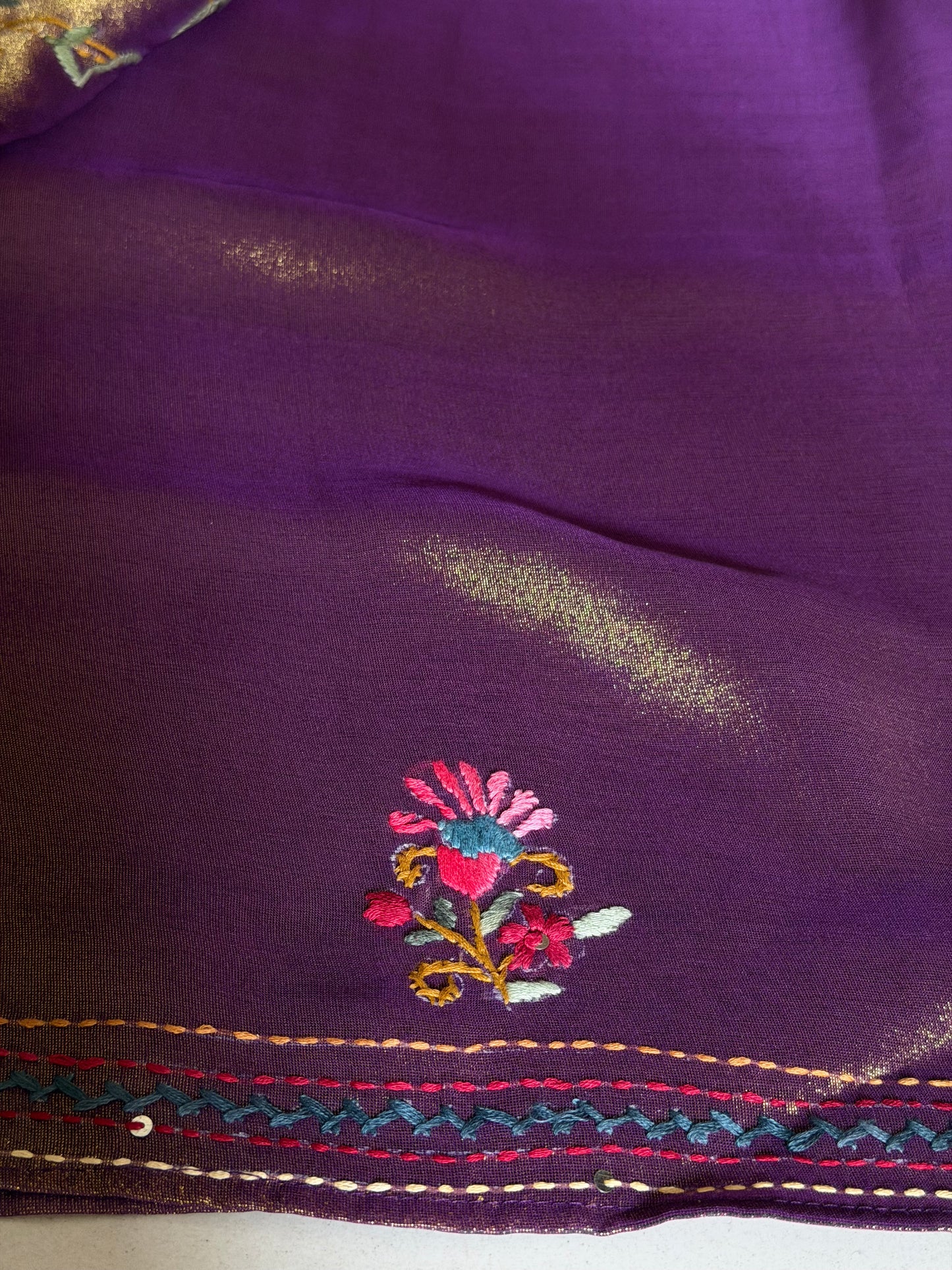 Lustrous Purple Tissue Embroidered Designer Saree