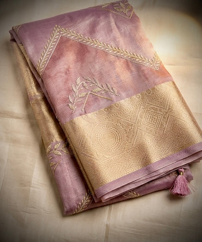 Embroidered Aura Tissue Silk Sarees with Ornate Zari Border