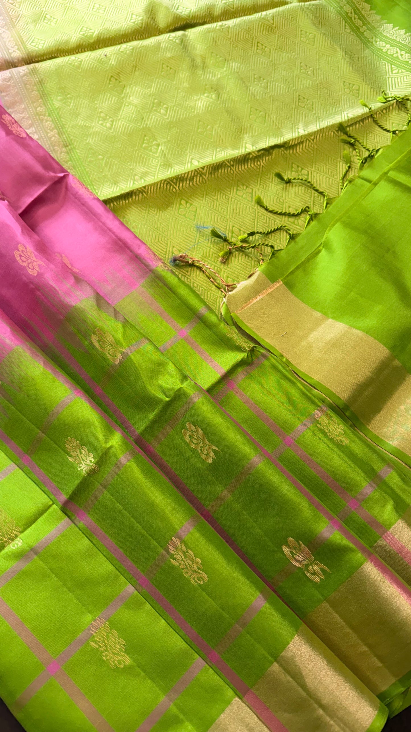 Modern Green Pink Combo in Pure Kanjivaram Silk