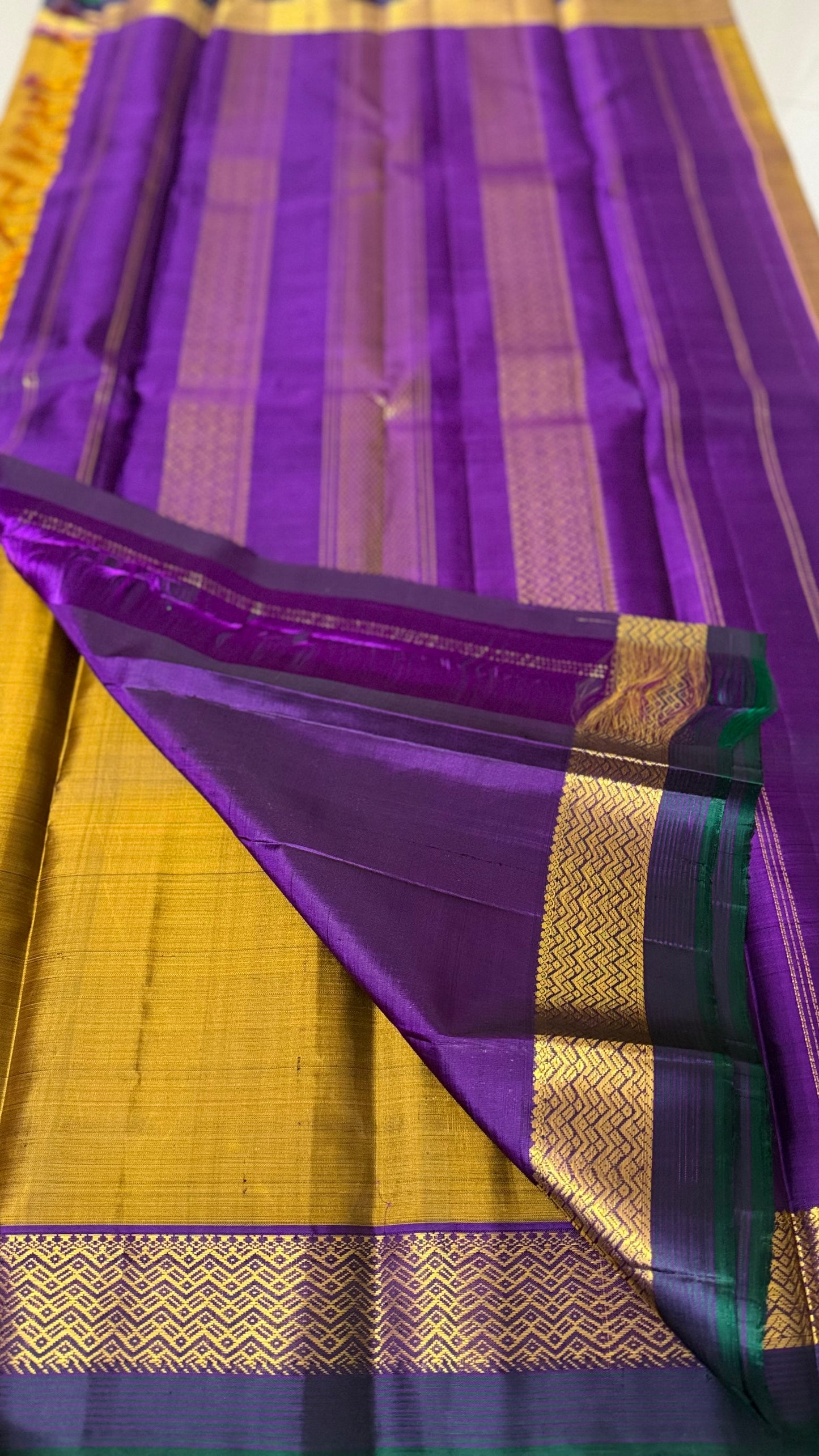 Mridula Mustard & Violet Pure Silk Saree | Traditional Handloom