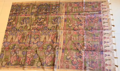 Archaic Elegance: Lilac and Olive Green Kalamkari Tussar Collection