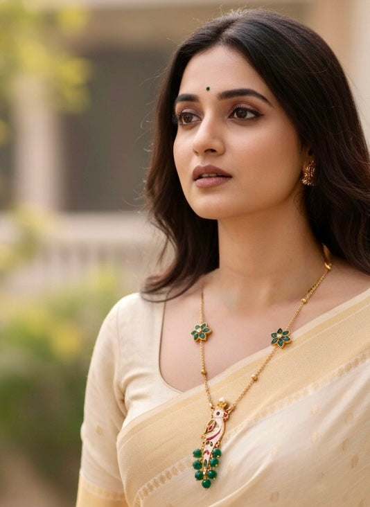 Mayura Emerald & Gold Meenakari Pendant Necklace