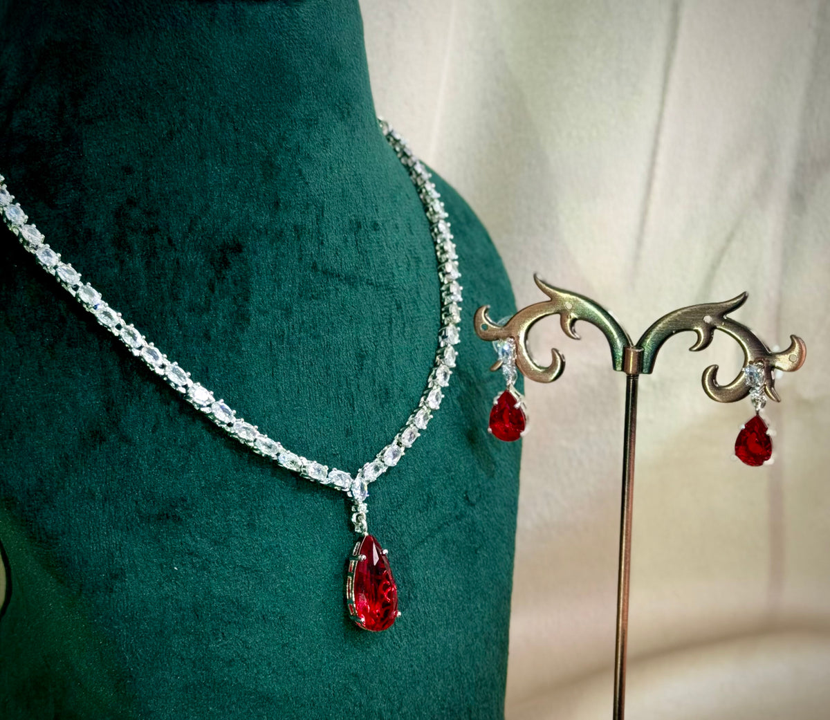 Passion Ruby Teardrop Necklace Set | Party Wear Jewelry