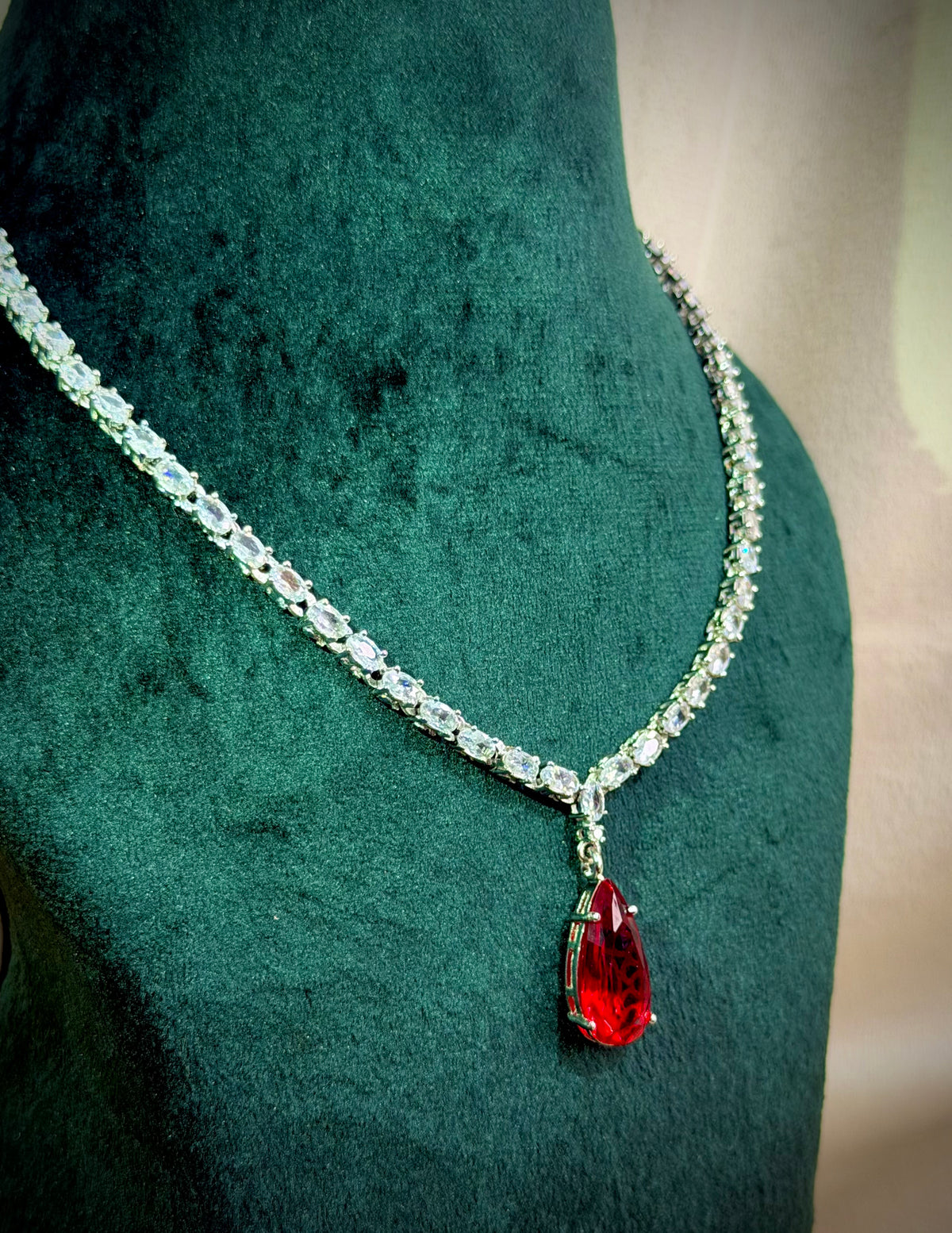 Passion Ruby Teardrop Necklace Set | Party Wear Jewelry
