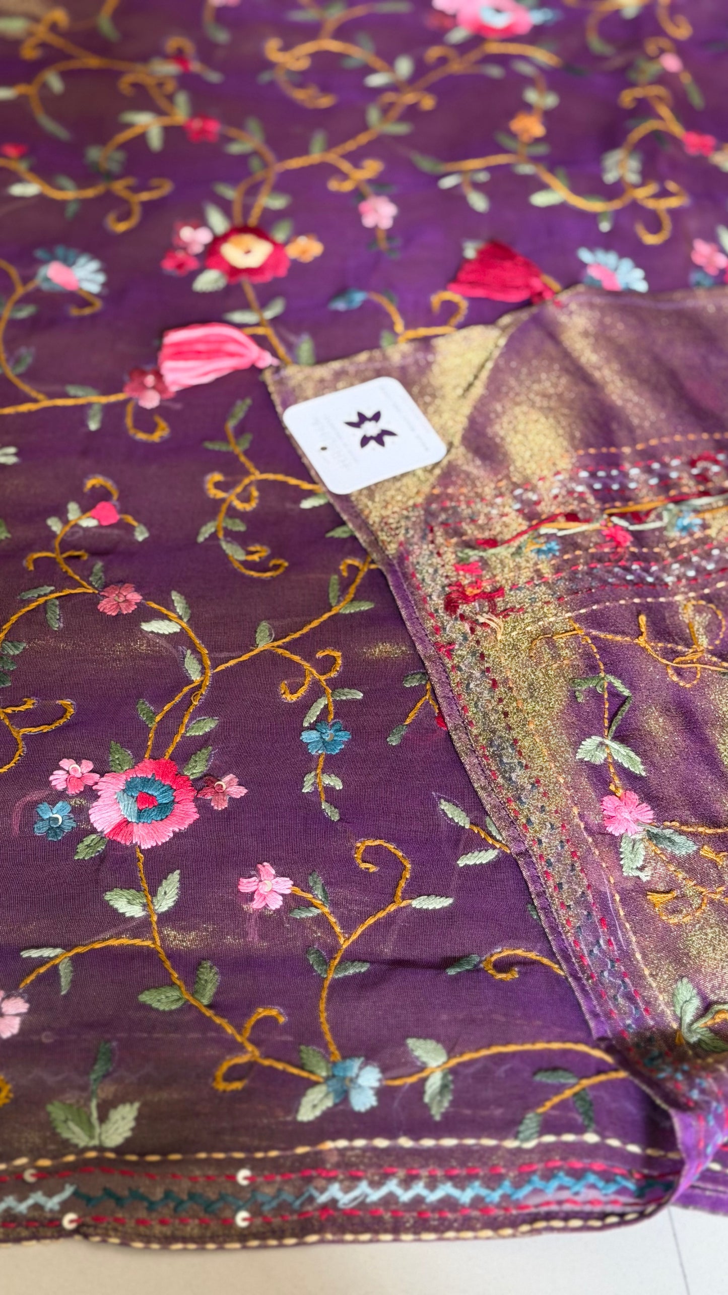 Lustrous Purple Tissue Embroidered Designer Saree