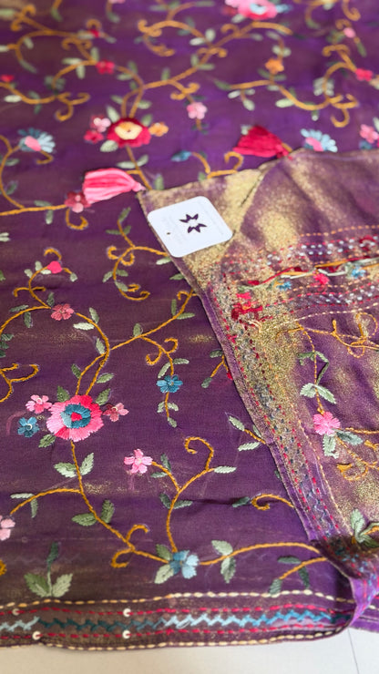 Lustrous Purple Tissue Embroidered Designer Saree