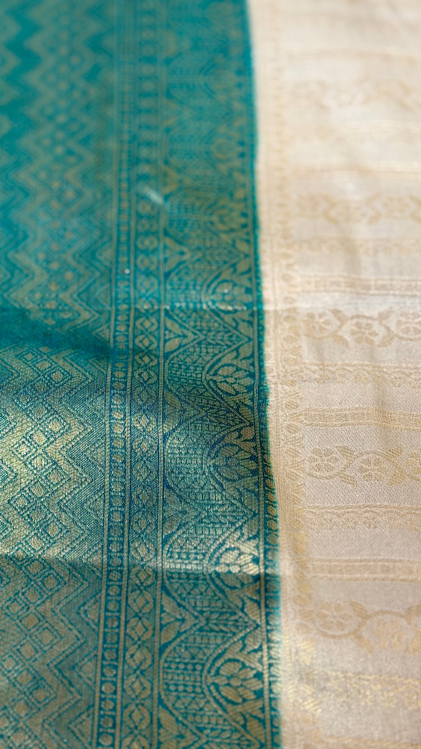 The Teal & Ash Grey Brocade Soft Silk Saree – Hridha