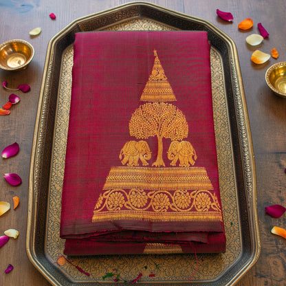 The Maroon Muse - Royal Elephant Pure Silk Saree