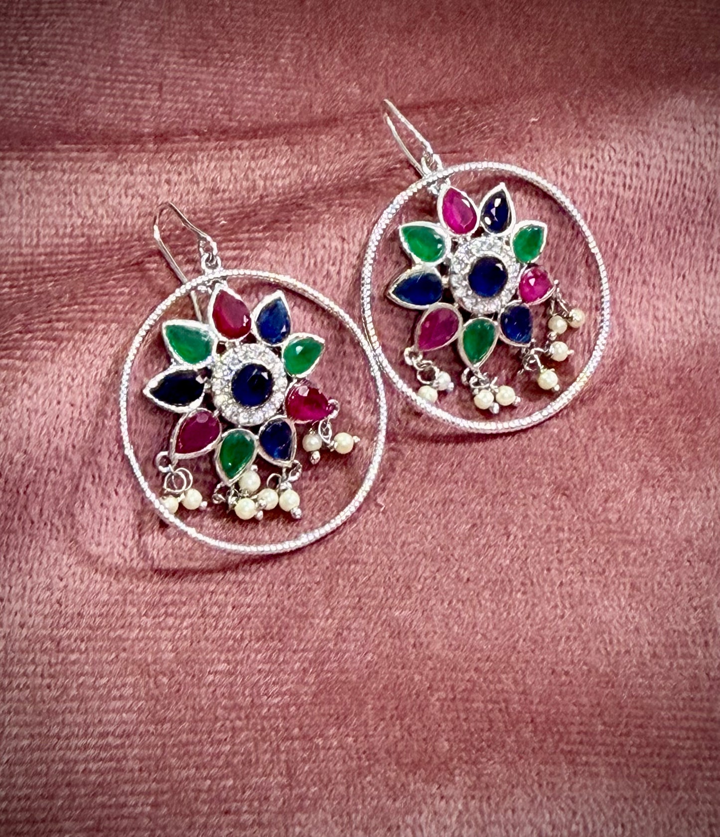 Multistone Silver Earrings