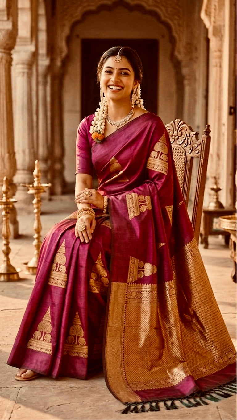 The Maroon Muse - Royal Elephant Pure Silk Saree