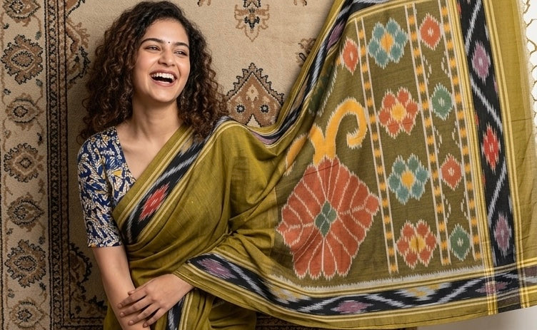 Cotton Sarees with Ikat blouse