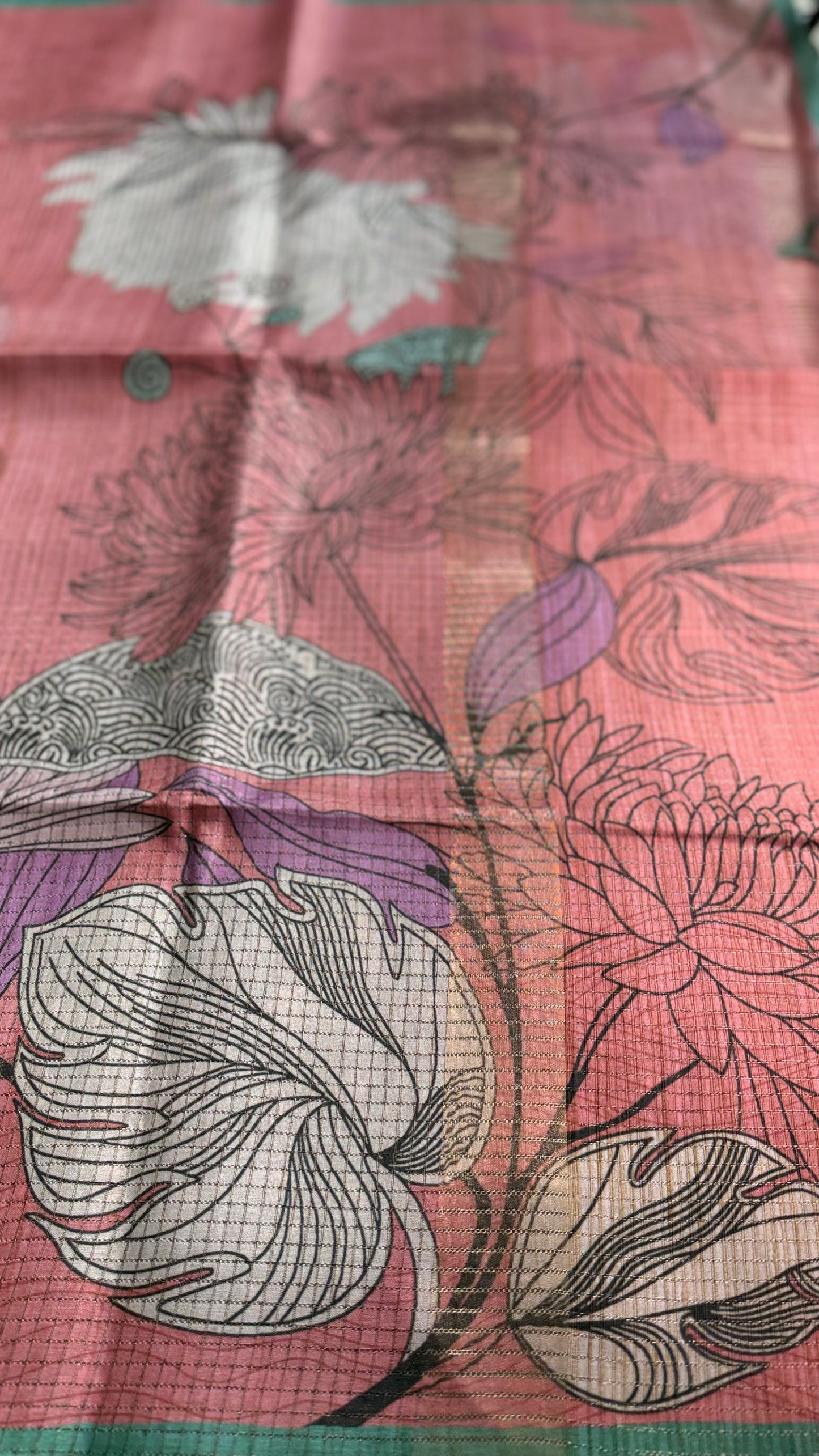 Blush Botanical Fusion Tussar Silk Saree