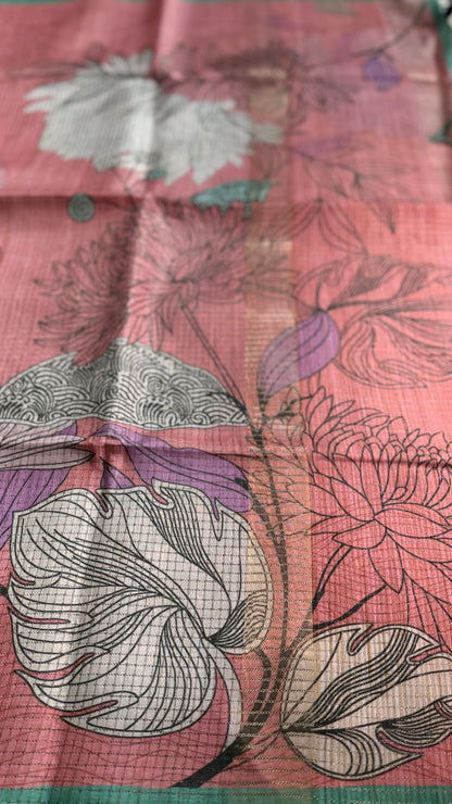 Blush Botanical Fusion Tussar Silk Saree