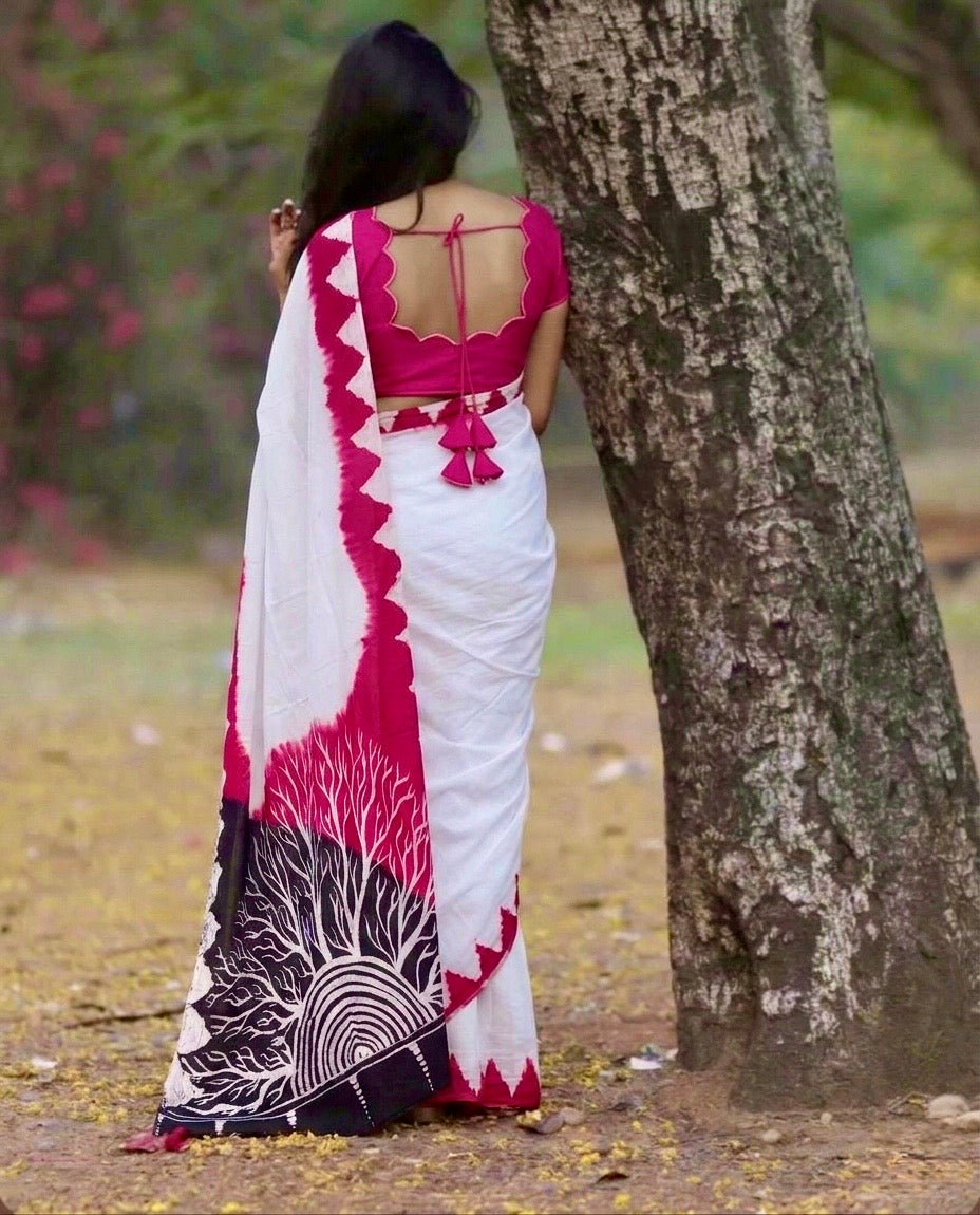 Forest themed soft cotton saree