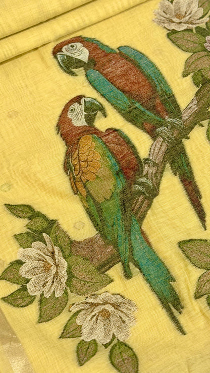 Pastel Muga Parrot Weave Saree
