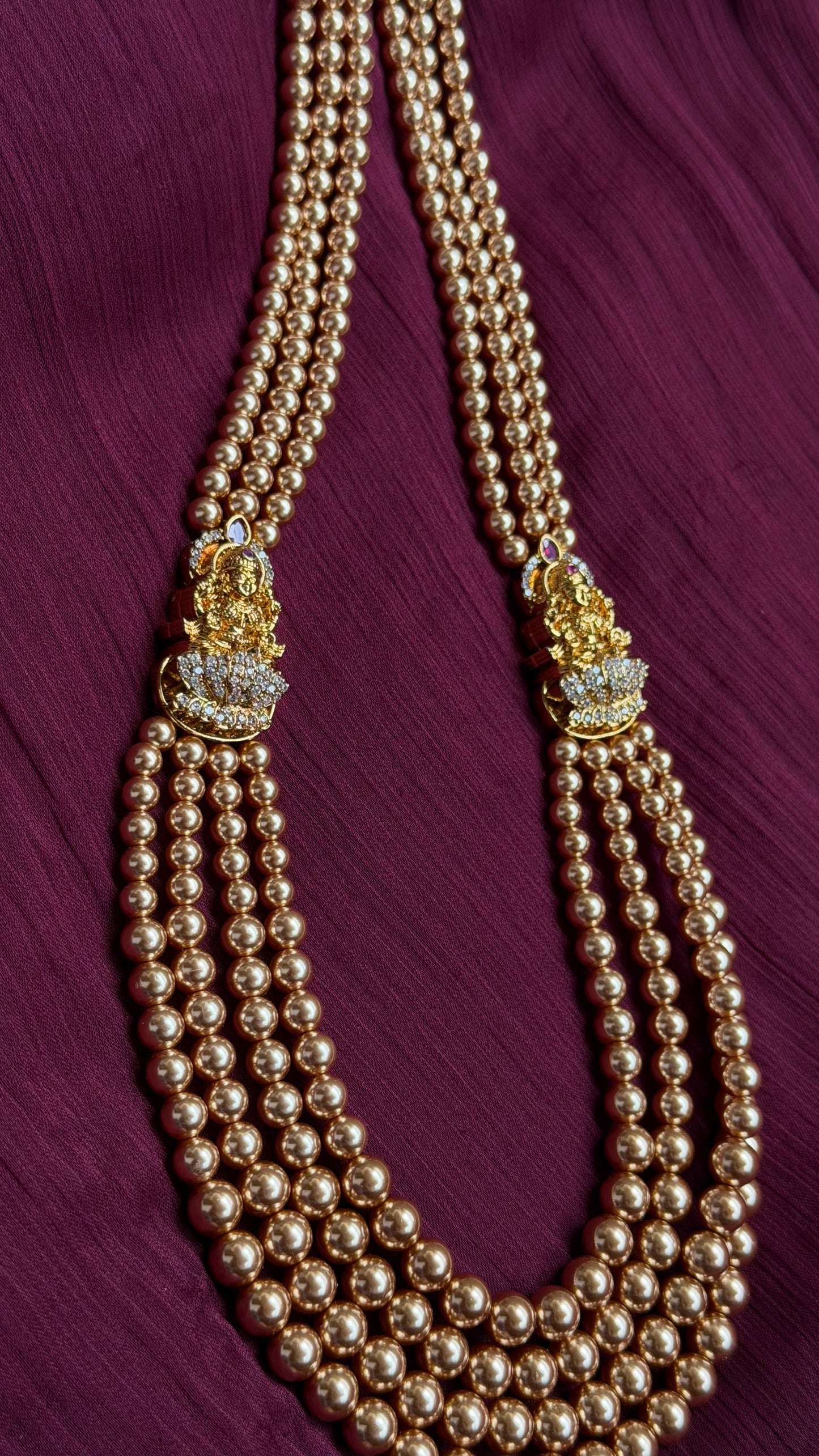 Luminous Multi-Strand Swarovski Pearl Temple Haaram