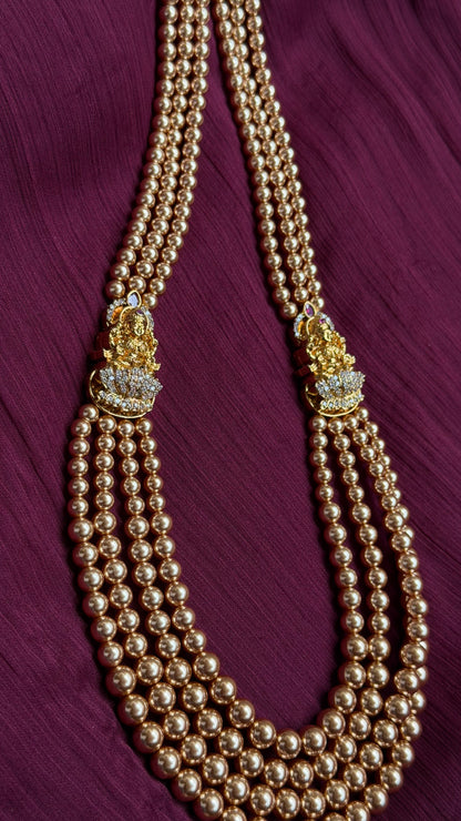 Luminous Multi-Strand Swarovski Pearl Temple Haaram