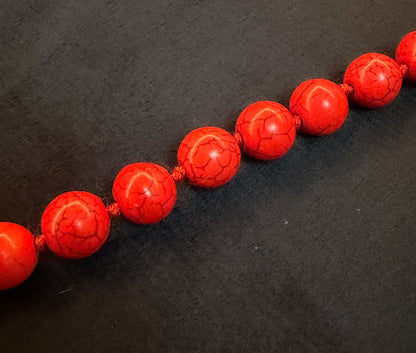 Tibetan Red Coral Bead Necklace Set with Matching Earrings | Hridha