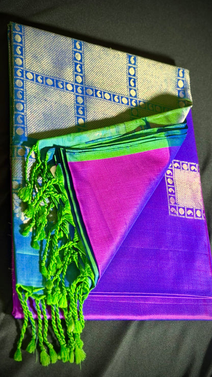 Royal Majenta & Emerald Grid Pure Kanchipuram Silk Saree