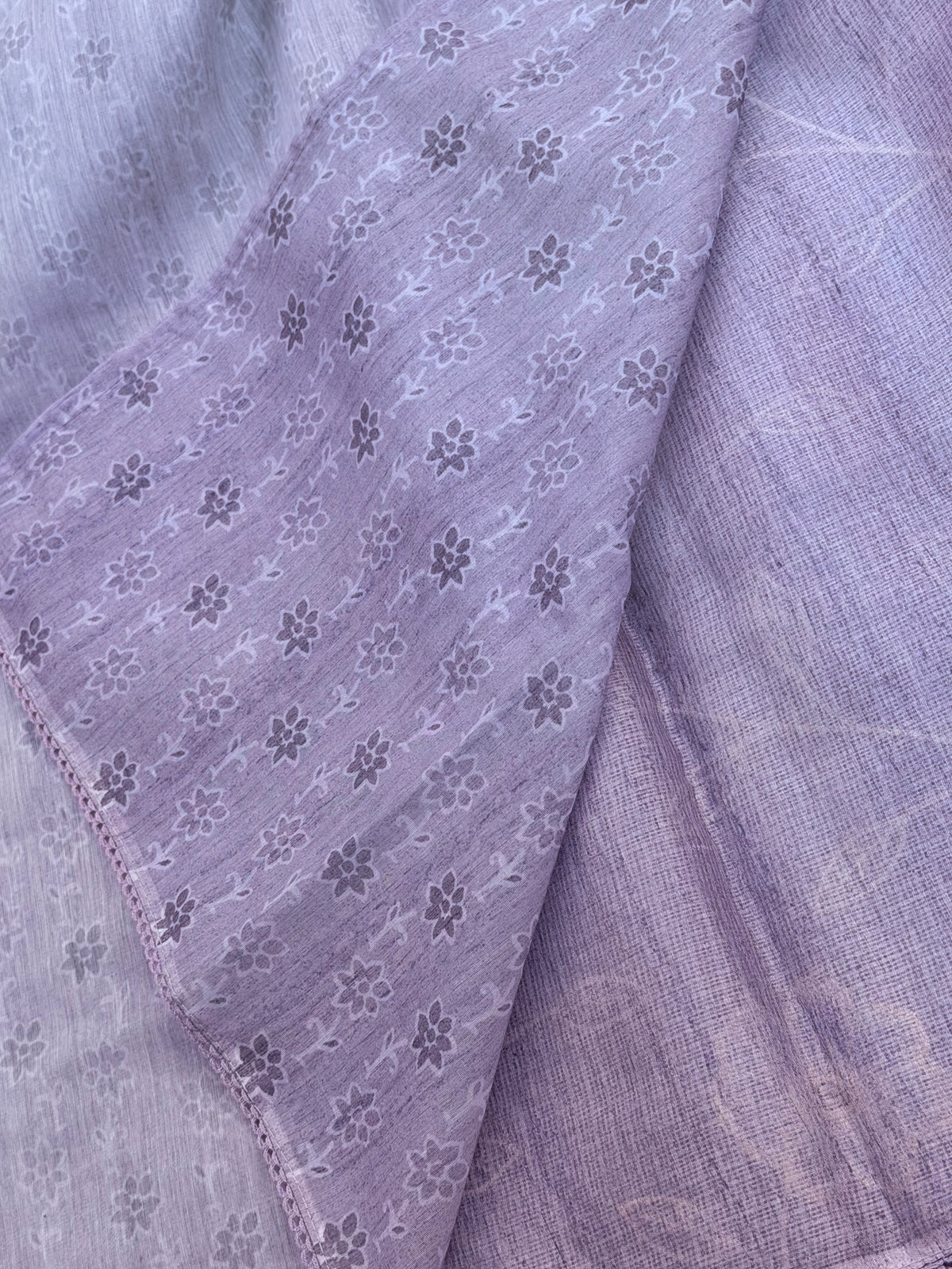 Lavender Kota Silk Saree with Floral Embroidery | Hridha