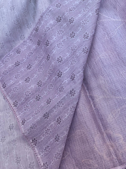 Lavender Kota Silk Saree with Floral Embroidery | Hridha
