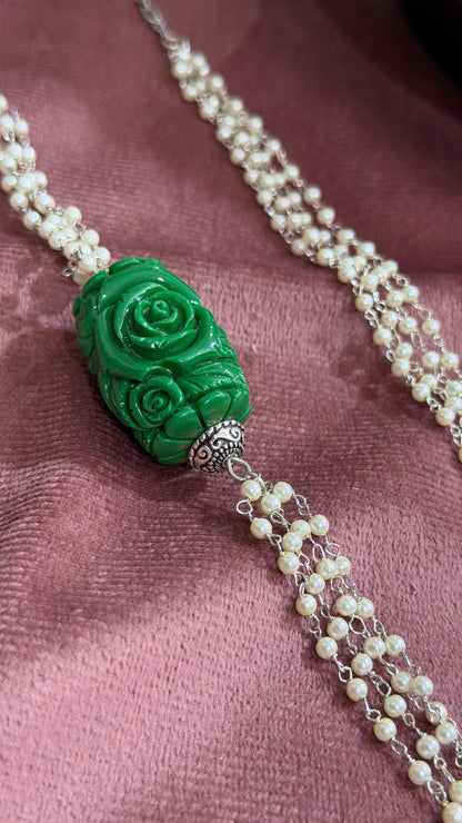 Multi line Pearls with Jade Rose