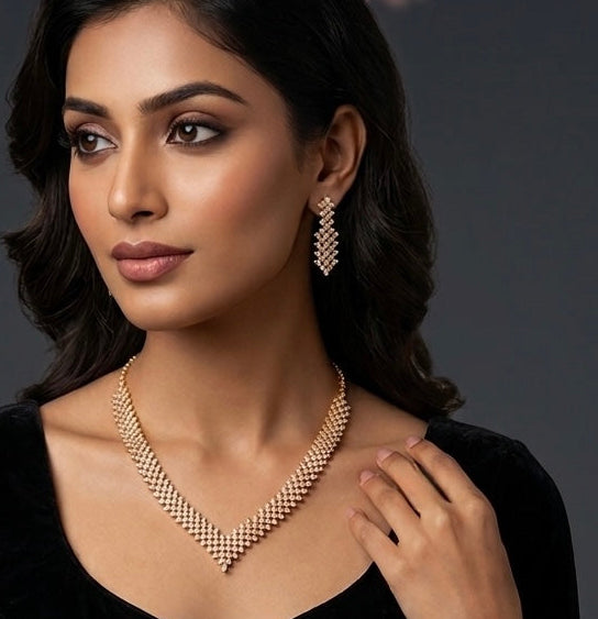 The Nivriti Micro-Plated Chevron Cz Necklace Set