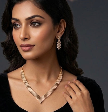The Nivriti Micro-Plated Chevron Cz Necklace Set