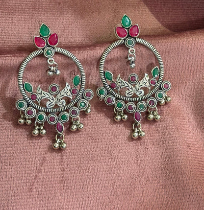 Maroon and green hoop earrings