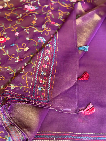Lustrous Purple Tissue Embroidered Designer Saree