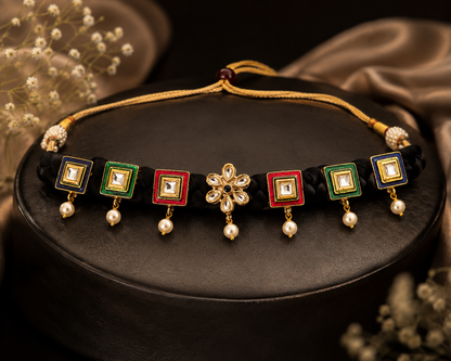 Multicolour Kundan & Swarovski Pearl Choker Set with Matching Earrings
