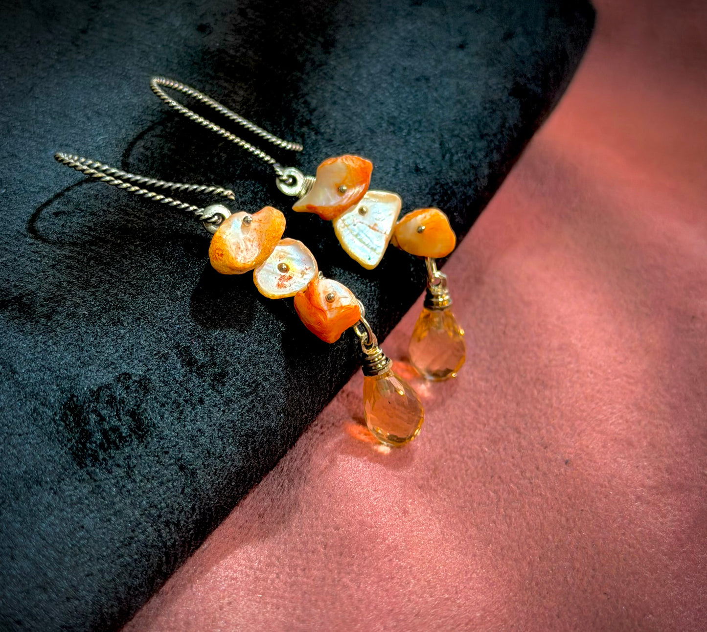 Celestial Crystal Drops in Oxidised silver