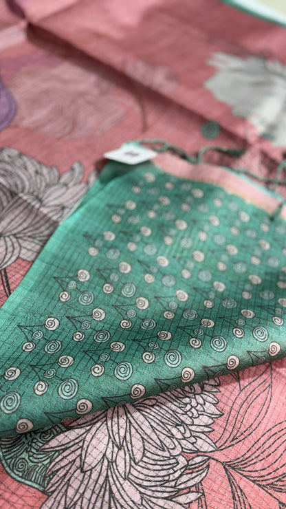 Blush Botanical Fusion Tussar Silk Saree