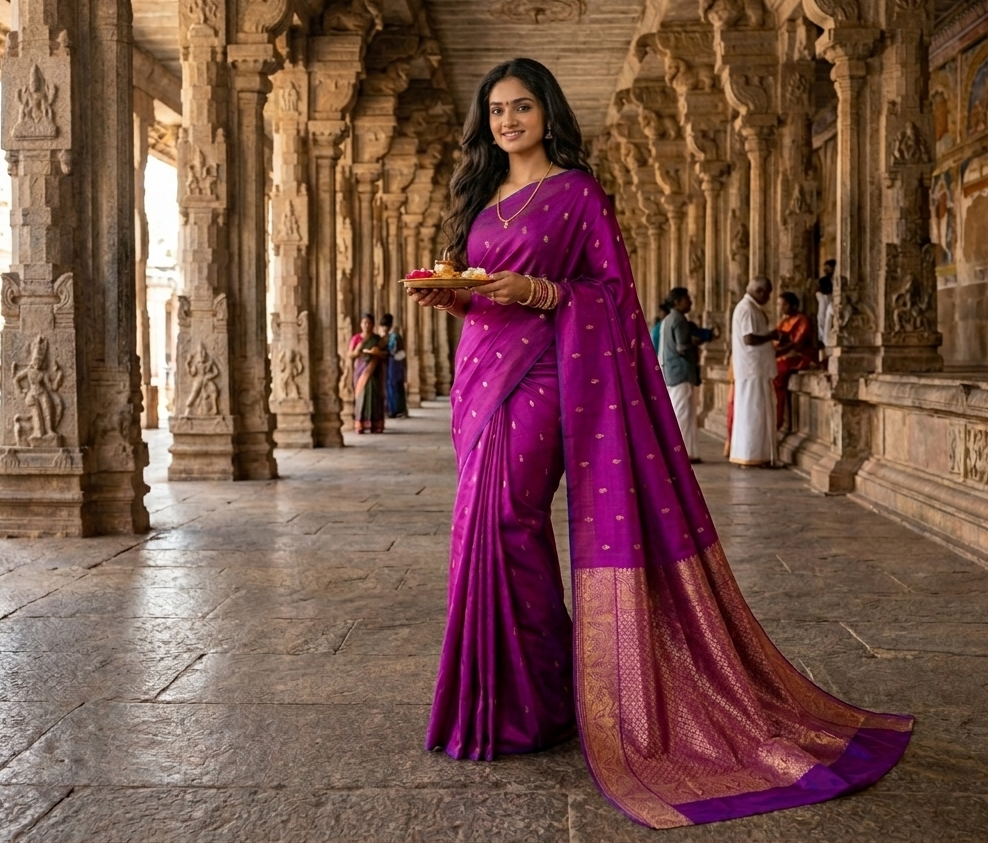 Majestic Magenta: The Aadhira Kanchipuram Pure Silk Saree