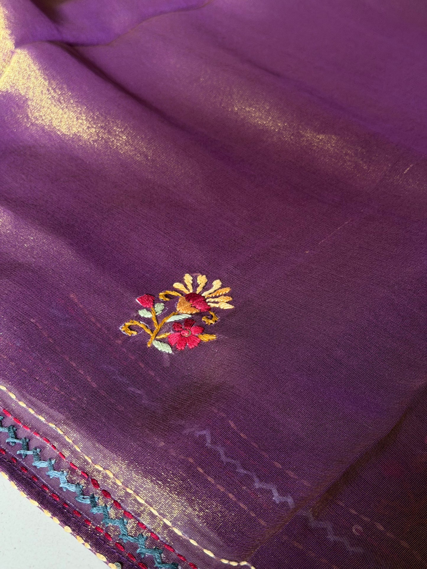 Lustrous Purple Tissue Embroidered Designer Saree