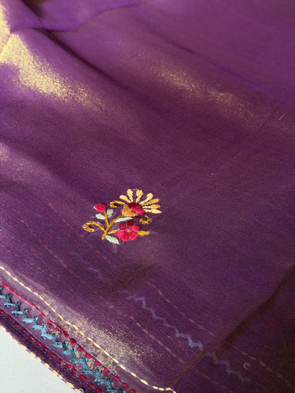 Lustrous Purple Tissue Embroidered Designer Saree
