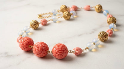 The Imperial Coral & Opalite neckpiece