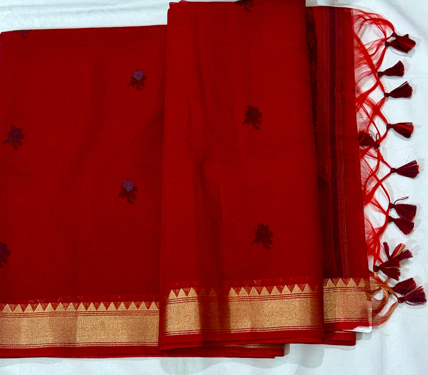 Textured Muga Saree with Woven Parrot Pallu & Temple Zari Border