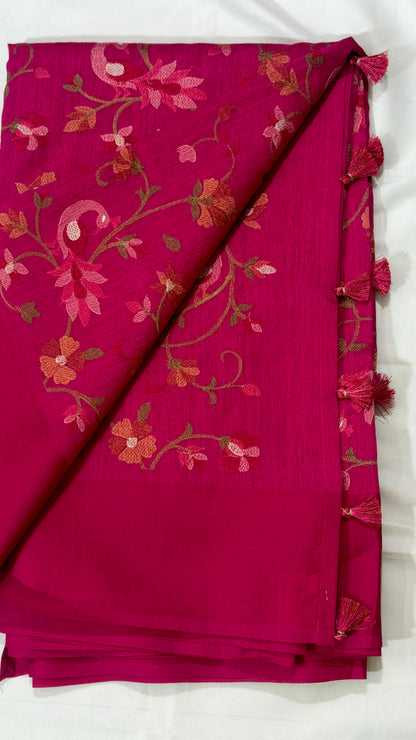 Premium All-Over Embroidered Tussar Sarees – Reception Edition