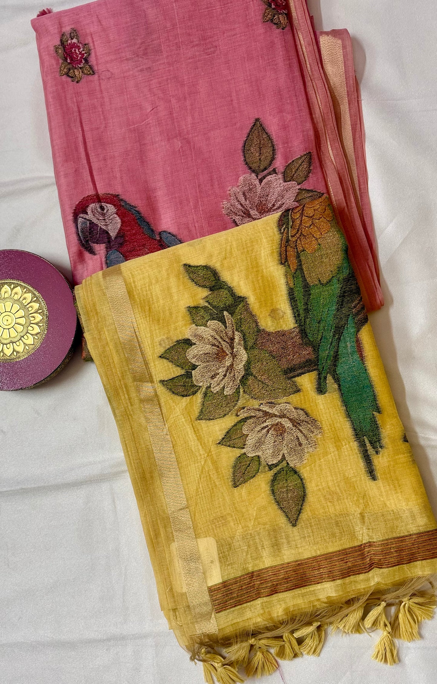 Pastel Muga Parrot Weave Saree