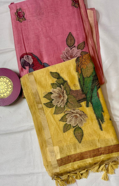 Pastel Muga Parrot Weave Saree