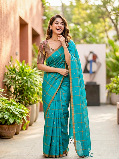 Cotton Sarees with Ikat blouse