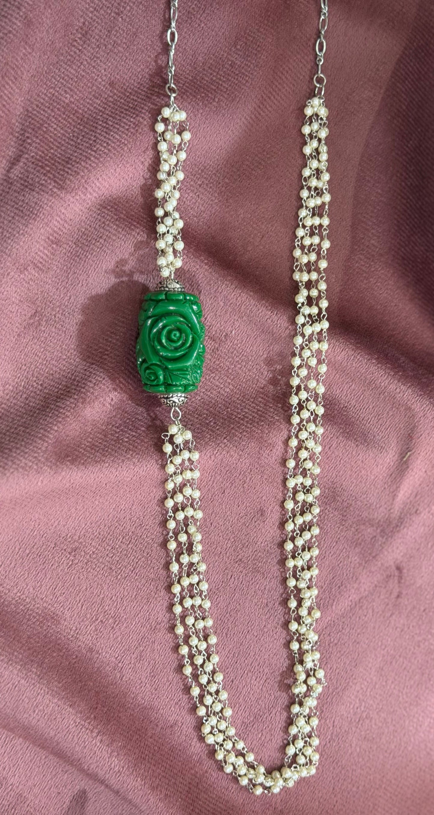 Multi line Pearls with Jade Rose