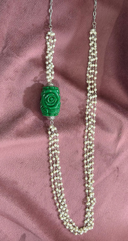 Multi line Pearls with Jade Rose