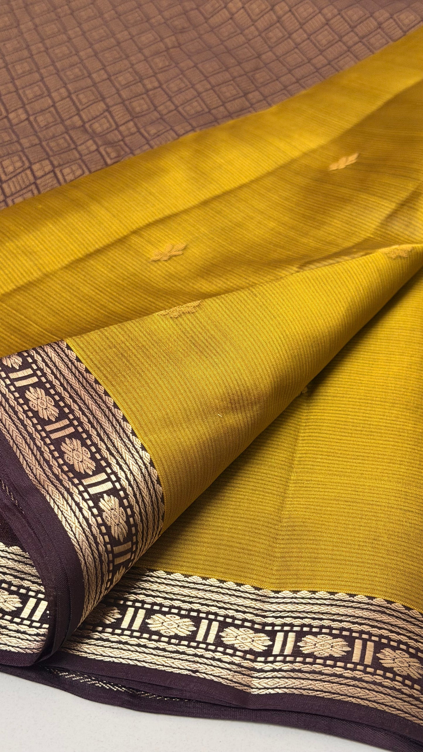 Golden Nectar: Honey Gold & Dark Maroon Kanjivaram Silk