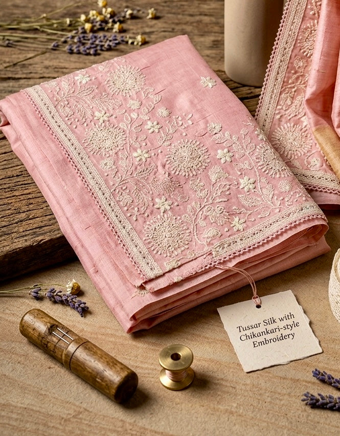 Whispering Pink Raw Silk Saree